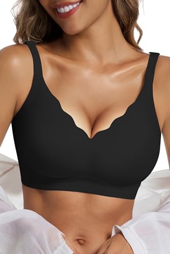 Vtelor Bügelloser BH Damen Ohne Bügel Push up BH Große Brüste Starker Halt Soft Seamless Nahtloser BHS V-Ausschnitt Bequem Tshirt Schlaf Bra Klassische Bustier Gepolstert Bralette Ohne Buegel