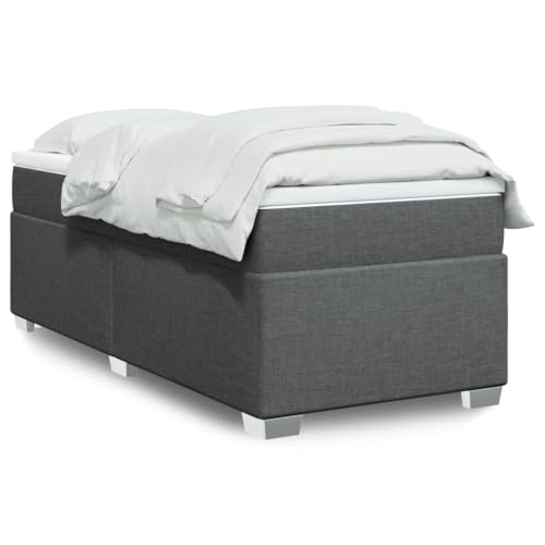 vidaXL Boxspringbett mit Matratze, Bett mit Bettfüße Matratzenauflage, Einzelbett für Schlafzimmer, Polsterbett Bettgestell Lattenrost, Dunkelgrau 90x200cm Stoff