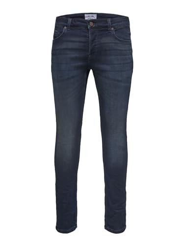 Herren O&S Slim Fit Jeans | Basic Hose Denim Pants ONSLOOM | Tapered Trousers Stoned Washed, Farben:Blau-4, Größe Jeans:34W / 34L