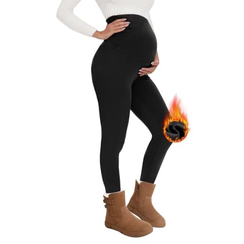 QGGQDD Thermo Umstandsleggings Damen High Waist Schwangerschaftsleggings Warme Leggings Schwangerschaft Winter für Zuhause Sport(Schwarz,M)
