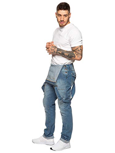 989Zé ENZO Herren-Denim-Jeans, EZD390, Designer-Baumwoll-Latzhose, Overall, strapazierfähig, Taillenumfang, Größen 30–50, blau, 34W / 32L