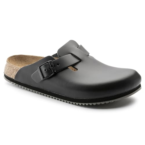 Birkenstock Clog Boston Super Grip, Naturleder, schwarz, Weite normal, Größe 43 (Damen-/Herren-Clog Sandale Sandalette Pantoffel Pantolette Latsche Halbschuh Ristriemen Clogs Clogen Schluffen)