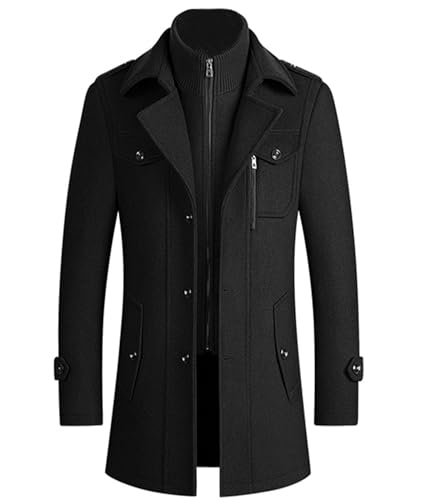 ECDAHICC Herren Wintermantel Slim Fit Zweiteiliger Mantel für Business Freizeit Wollmantel mit Stehkragen Peacoat(BL,L)