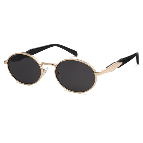SOJOS Vintage Oval Metall Sonnenbrille Damen Herren Retro Groß Sonnenbrilen mit UV400 Schutz Gold SJ1224