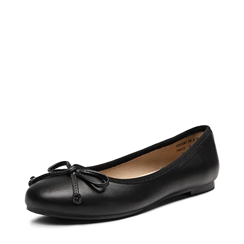 DREAM PAIRS Damen Ballerinas flach klassisch, Elegante und Bequeme Ballettschuhe mit Schleifenbesatz Schwarz Größe 38 (EUR)