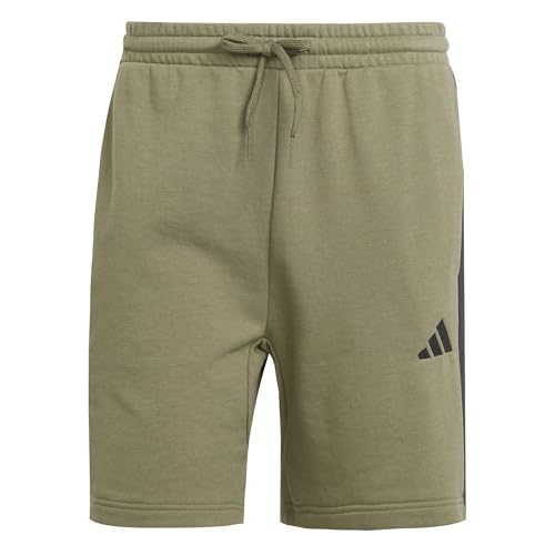 adidas Men's Essential Three Stripes French Terry Short, Olive strata/Black, L