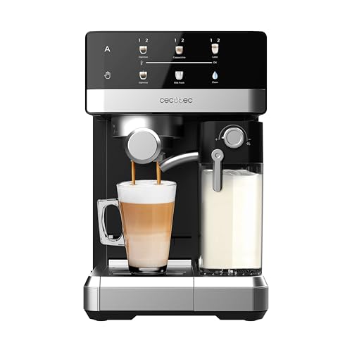 Cecotec Express-Kaffeemaschine, halbautomatisch, mit Power-Espresso-Milchtank, 20 Touch & Cream, 1350 W, Thermoblock-System, 20 Bar Druck, Aufschäumdüse, Tank 1,8 l, Zubehör
