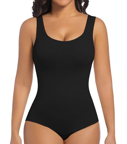 ONEW Shapewear Damen Body Shaper Bauchweg Miederbody Figurformende Tank Top Taillentrainer Sculpting Bodysuit Schwarz M