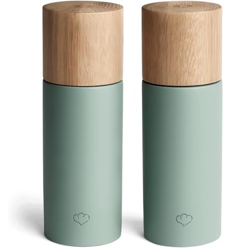 SPRINGLANE Salz & Pfeffermühle 2er Set aus Buchenholz & Beton, Gewürzmühle, Chilimühle, Verstellbares Keramikmahlwerk, Unbefüllt, Skandinavisches Design - Mint