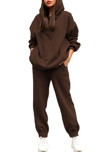 Pink Queen Damen 2-teiliges Kapuze Hoodies Lässig Trainingsanzug Langarm Hausanzug Sweatsuit Kuschelig Sweatshirts Kastanie M