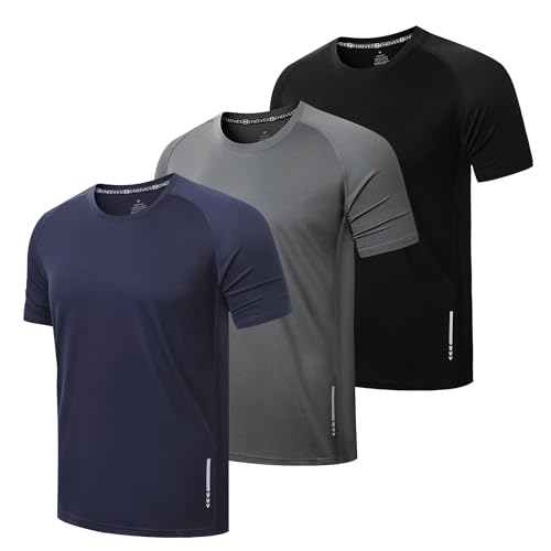 ZENGVEE 3er Pack Sport Tshirts Herren Funktionsshirt Schnelltrocknend Atmungsaktive Fitness Trainingsshirt Herren Laufshirt Kurzarm(0426-Black Grey Navy-XL)