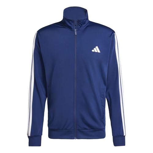 adidas Herren SPORTSWEAR BASIC 3 STRIPES TRICOT TRACKSUIT, Dark Blue, L