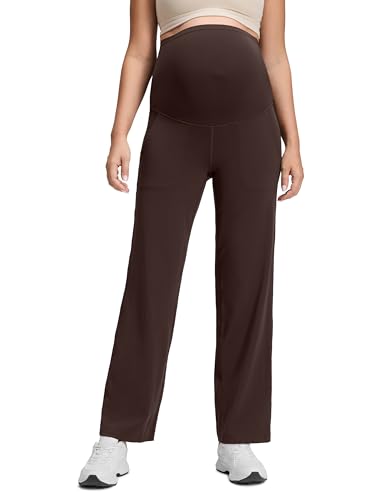 CRZ YOGA Damen Butterluxe Umstandhose mit weitem Bein Freizeithose - 80cm Umstandsmode Umstandsleggings Schlaghose Schwangerschaft Arbeitshose Heißes Fudge-Brown 40
