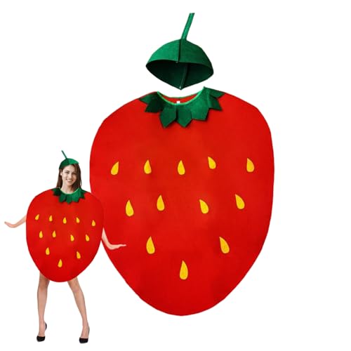 JXAXD Erwachsene Obst Kostüm Outfit Requisiten, Erdbeer Obst Kostüm Outfit, für Männer Frauen Cosplay Kostüme, Lustiges Obstkostüm für Halloween Karneval Cosplay