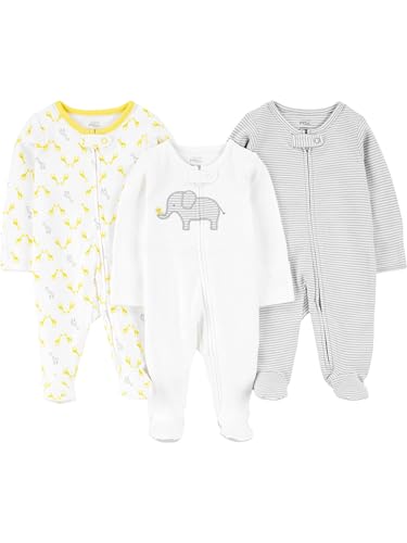 Simple Joys by Carter's Baby 3er Pack Neutral Sleep and Play, Hellgrauer Mini-Streifen/weißer Elefant/Giraffe, 6-9 Monate