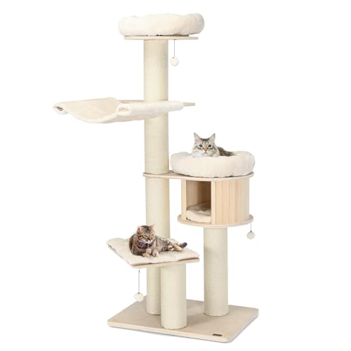 SOARS Kratzbaum groß, 174 cm Katzenbaum mit 14,3 cm dickem Stamm, Höhle, Hängematte, Plüschplattform, Hängebällen, mehrstöckiger Katzenkratzbaum, Kletterbaum für Katzen