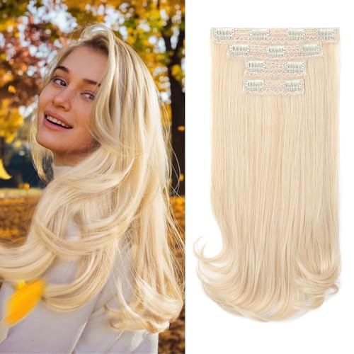 REECHO Clip-in Extensions - 4PC Hair Extensions Clip in Haarverlängerungen 40 cm, Layer-Cut, natürlich aussehende Haarteile mit unsichtbarem weichem Tressenband - Hellblond
