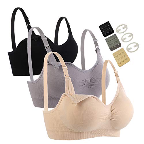 Seitop 3 Pack Schwangerschafts Still BH Nahtloser Still-BH mit zusätzlichen BH-Verlängerungen Stillen und Schlaf Ohne Bügel für Damen M