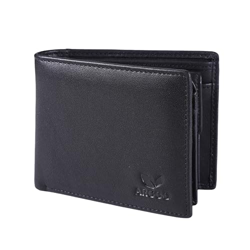 ARGOO Leder Geldbörse Herren RFID Schutz, Bifold Portmonee Wallet, Echtleder Geldbeutel Portemonnaie Groß mit Münzfach, Transparentes Sichtfach für den Ausweis, Brieftasche (Schwarz)