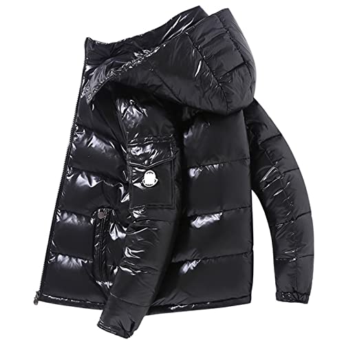 SUICRA Daunenjacke für Herren Winter - Bubble Thickened Clothes - Shiny Detachable Hat - Warm Waterproof Washless - Men's Down Jacket (Schwarz, M)