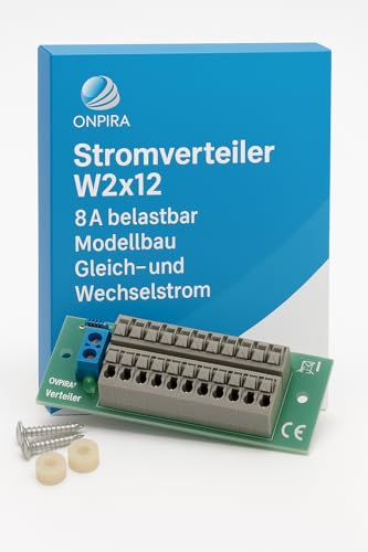 ONPIRA® Stromverteiler 8 A W2x12 – Kompakter Verteiler für Modellbau, Gleich- & Wechselstrom, inkl. Montagematerial, robust, langlebig, ideal für DIY, Hobby, Industrie und Heimwerkerprojekte