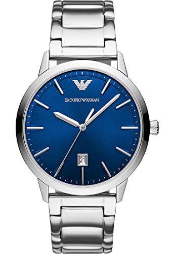 Emporio Armani Herrenuhr , DreizeigerDatumswerk, 43mm Silbernes Edelstahlgehäuse mit Edelstahlarmband, AR11311