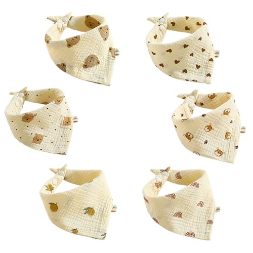 FZSECRIU 6 Stück Dreieckstuch Baby, Lätzchen Baby Musselin, Saugfähig Halstuch, Musselin Halstüch Sabberlätzche mit 2 Verstellbares Druckknopf, Geeignet für Jungen und Mädchen