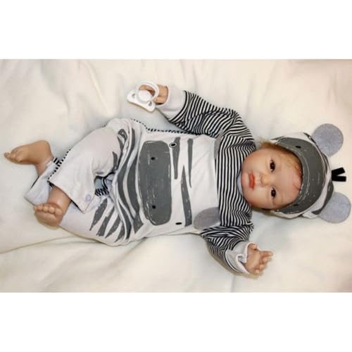 ZIYIUI Reborn Baby-Puppe 22 Zoll 55cm Weiches Vinylsilikon Magnetisch Mund Lebensecht Realistisch Neugeborenes Reborn Junge Weihnachten Geschenk