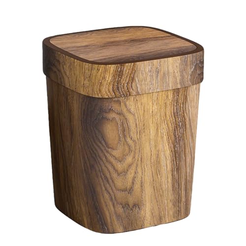 Holz-Mülleimer – Badezimmer-Mülleimer aus Holz | Rechteckiger Abfalleimer für die Toilette | 12 l geruchsdichter Behälter mit Schwingdeckel, Nachttisch-Mülleimer für Küche, Wäsche, unter der Spüle