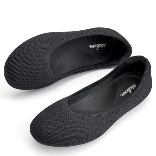 Mabove Ballerinas Schuhe Damen Bequem Slip On Knit Flat Schuhe mit Unterstützte Innensohle(Schwarz,43 EU)