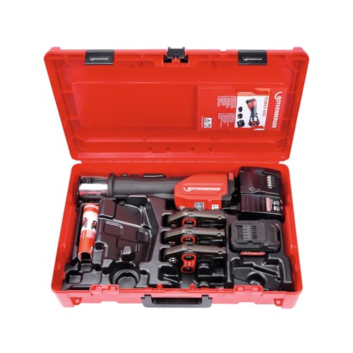 ROTHENBERGER ROMAX 4000 Set Pressmaschine Standard, EU, 4Ah Akku Kapazität, SV Pressbacken Kontur, 15mm-22mm-28mm Arbeitsbereich Durchmesser | 1000001924 | Einpresswerkzeug für Rohre