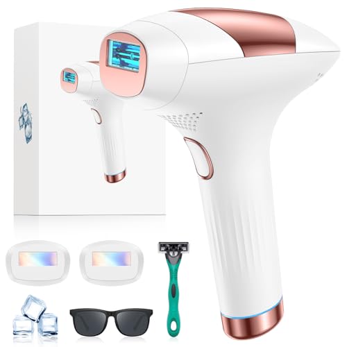 IPL Geräte Haarentfernung Laser Schmerzfreie Haarentfernungsgerät mit Kühlfunktion, 3 Erweiterte Funktionen HR/SC/RA, 9 Energiestufen, 999,999 Lichtimpulse Laser Haarentfernun für Gesicht, Ganzkörper