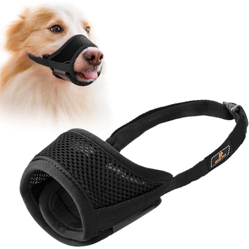 Maulkorb für Hunde, Maulkorb mit Klettverschluss Weich, Verhindert Beißen, Sicher Atmungsaktives Bellen und Kauen, mit Verstellbarer Schlaufe, Atmungsaktives Mesh - Schwarz, M