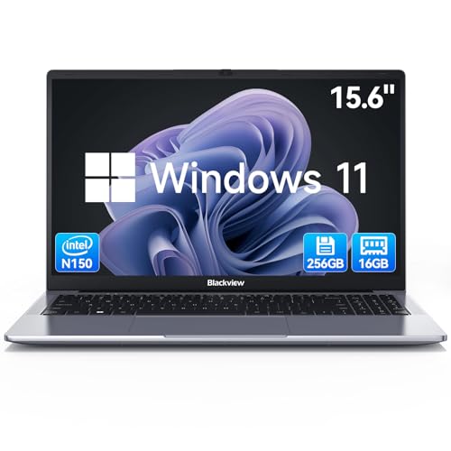 Blackview 15,6 Zoll Laptop, N150(Besser N95/N97) bis zu 3.6GHz, 16GB RAM 256GB SSD Notebook für Unternehmen Studierende, FHD IPS Display, Augenschutz, 100W Typ-C, 4K HDMI, Bluetooth, WiFi 5, QWERTY