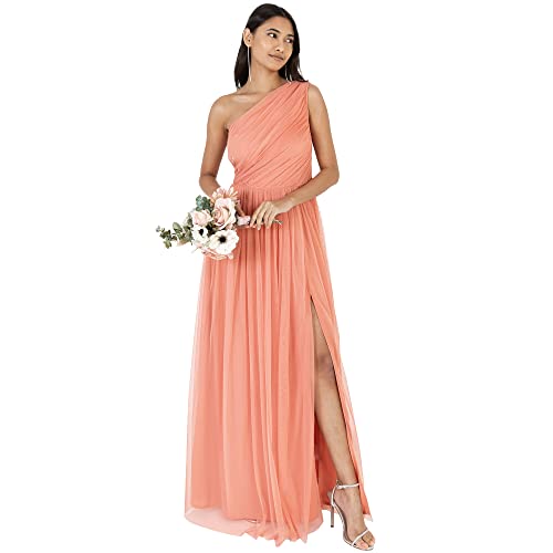 Anaya with Love Damen Womens Ladies Maxi One Cold Shoulder Dress with Slit Split Sleeveless Prom Wedding Guest Bridesmaid Ball Evening Gown Kleid, Coral Pink, 38 EU