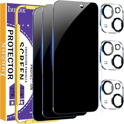 IMBZBK für iPhone 15 für Panzerglas Sichtschutz 3 Stück Schutzfolie Folie Sichtschutz Zubehör mit 3 Stück Kameraschutz