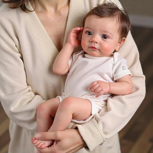 RXDOLL Real Life Babypuppen, 48,3 cm, realistische Reborn-Babypuppen, Silikon, Ganzkörper-Puppen, anatomisch korrekt, Baby, Junge, lebensechte Neugeborene, Babys, braunes Haar, Spielzeug, Geschenke