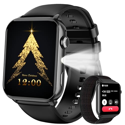 Smartwatch Herren Damen, 1,91'' HD Touch Fitnessuhr mit LED Taschenlampe & Bluetooth Anrufe, 100+ Sportmodi Fitness Tracker mit SpO2-Schlaf-Schrittzähler-2 Armbändern, IP68 Wasserdicht für iOS Android
