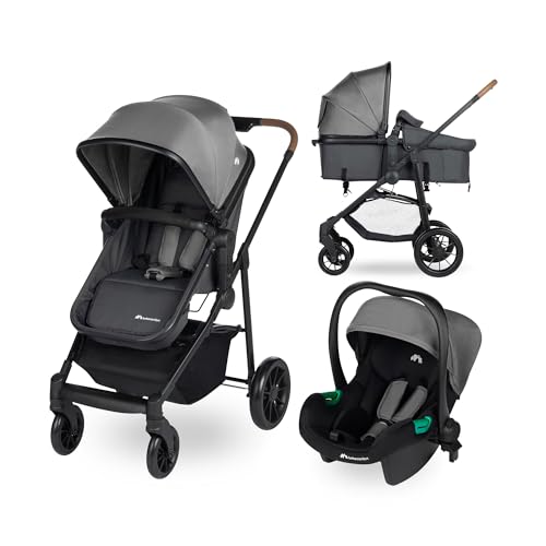 Bebeconfort Haze Trio, Kinderwagen 3-in-1 Komplettset, 0–4 Jahre, max. 22 kg, 2-in-1-Sitzeinheit, wendbarer und leichter Baby-Kinderwagen, i-Size-Babyschale, kompakt zusammenklappbar, Tinted Stone