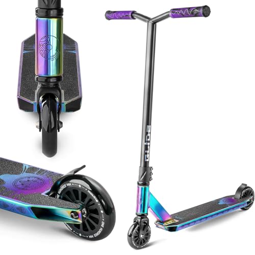 Movino Glide Neochrome Stunt Scooter Profi Roller für Erwachsene & Jugendliche mit ABEC 9 Kugellagern Kickscooter mit 100mm Rad 6061 Aluminium-Deck Gewicht 3,3 kg Tragfähigkeit: 100 kg