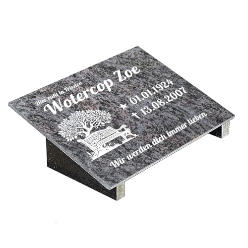 Grabplatte mit Inschrift aus Granit Orion Blue, personalisierbar Gedenktafel für Urnengrab, Wählmotiv, Grabstein für 1-2 Pers., Urnengrabstein (Orion Blue, 30x40cm mit Stützen, Bank)