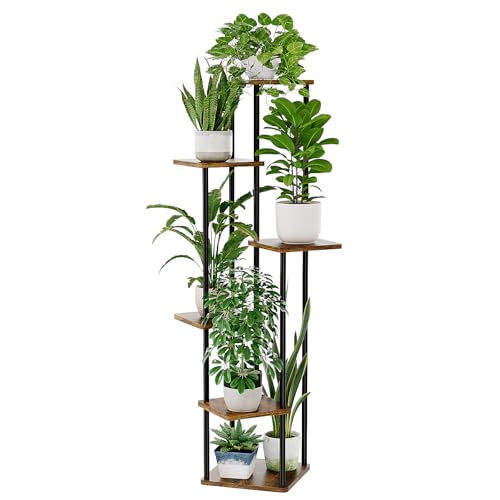 Bamworld Pflanzenständer Blumenständer für Draußen Pflanzenregal Blumentreppe Metall Outdoor Balkon Deko Schlafzimmer Blumentopf Zimmerpflanzen Pflanztisch(braun)