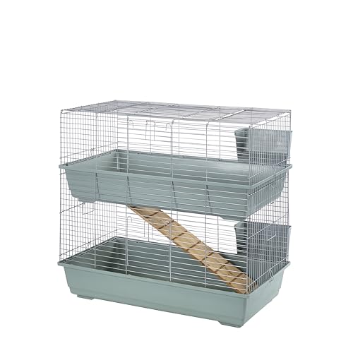 Little Friends Kaninchenkäfig, mit 2 Etagen, 102 x 56 x 84 cm, Beige/silberfarben
