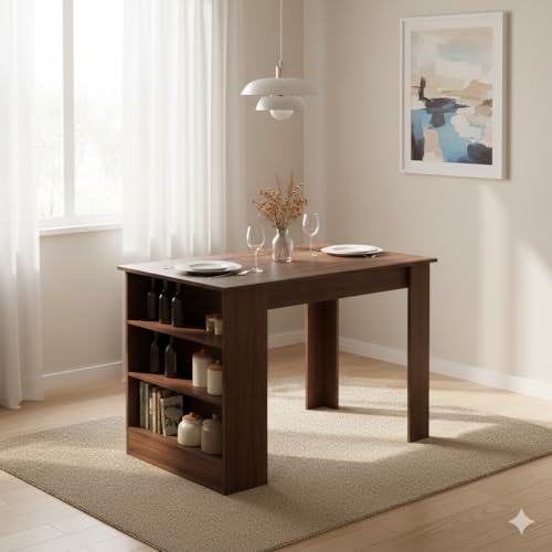 FurnitureR Esstisch, Essgruppen, Küchentisch für 2-4 Personen mit 3 offenen Weinregalen, für kleine Räume, Esszimmer, Küche, 110 x 70 x 75 cm, Braun