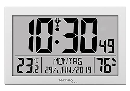 Technoline WS8016 WS 8016 Funk-Wand-Uhr mit Temperaturanzeige, Kuststoff, Silber, klein: 22,5 x 14,3 x 2,4cm