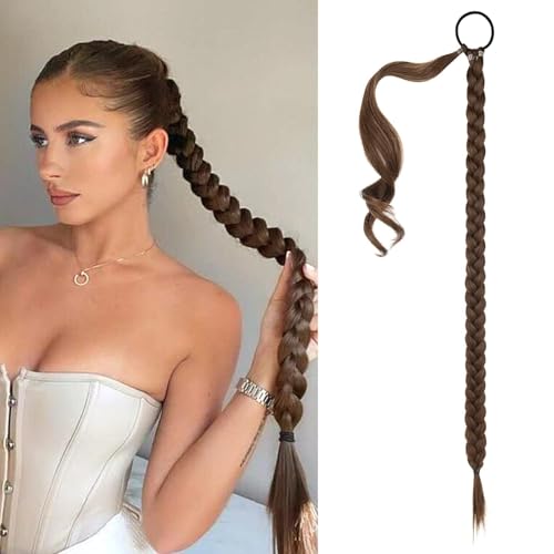 JAONLD Ponytail Extension mit Gummiband 80 cm, Simuliertes Geflochtener Zopf haarteil, Haarverlängerung Zopf, Natürliche Weichheit, für Haarverlängerungen und Flechten von Pferdeschwänzen (Hellbraun)