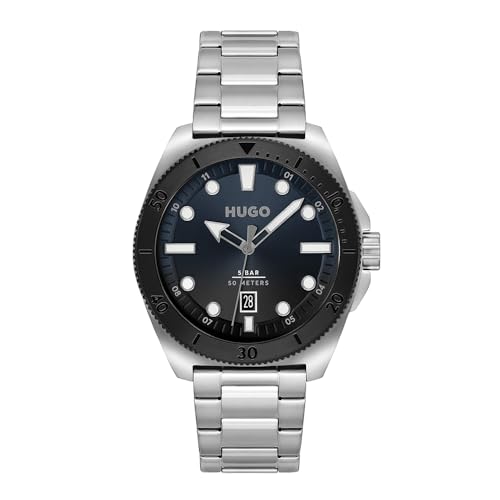 HUGO Analog Quarzuhr für Herren Kollektion #Visit mit Silbernes Edelstahlarmband - 1530305