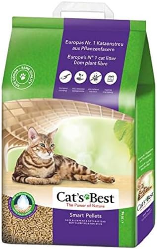 Cat's Best Smart Pellets, 100 % pflanzliche Katzenstreu, innovative Klumpstreu für Katzen aus antihaftenden Aktiv-Holzfasern – stoppt das Heraustragen, 10 kg/ 20 l