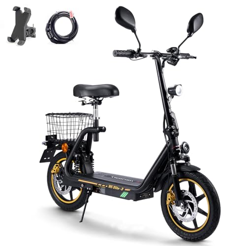 TWOFISH E Scooter mit EEC zugelassenl, Elektroroller Erwachsene mit 48V 13Ah Akku und 500W Motor, 30 km Reichweite, 14 Zoll Reifen, Geschwindigkeiten, Vorder- & Hinterfederung, M5 Elite E (Schwarz)