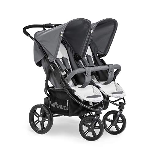 Hauck Roadster Duo SLX - Doppelstuhl für Zwillinge und Brüder von 0 Monaten (kombinierbar mit Softtragetasche) bis 30 kg (2x 15 kg), Breite 76 cm, ultrakompakt zusammenklappbar, Grau Silber